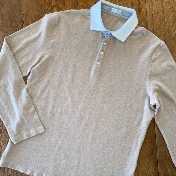 Brunello Cucinelli Beige Long Sleeve Polo Shirt - Picture 2 of 14